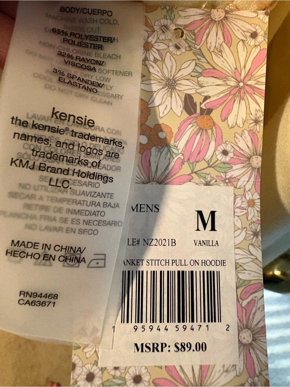 NWT Kensie Yellow Cream Blanket Stitch Pullover Hoodie M - Picture 4 of 7